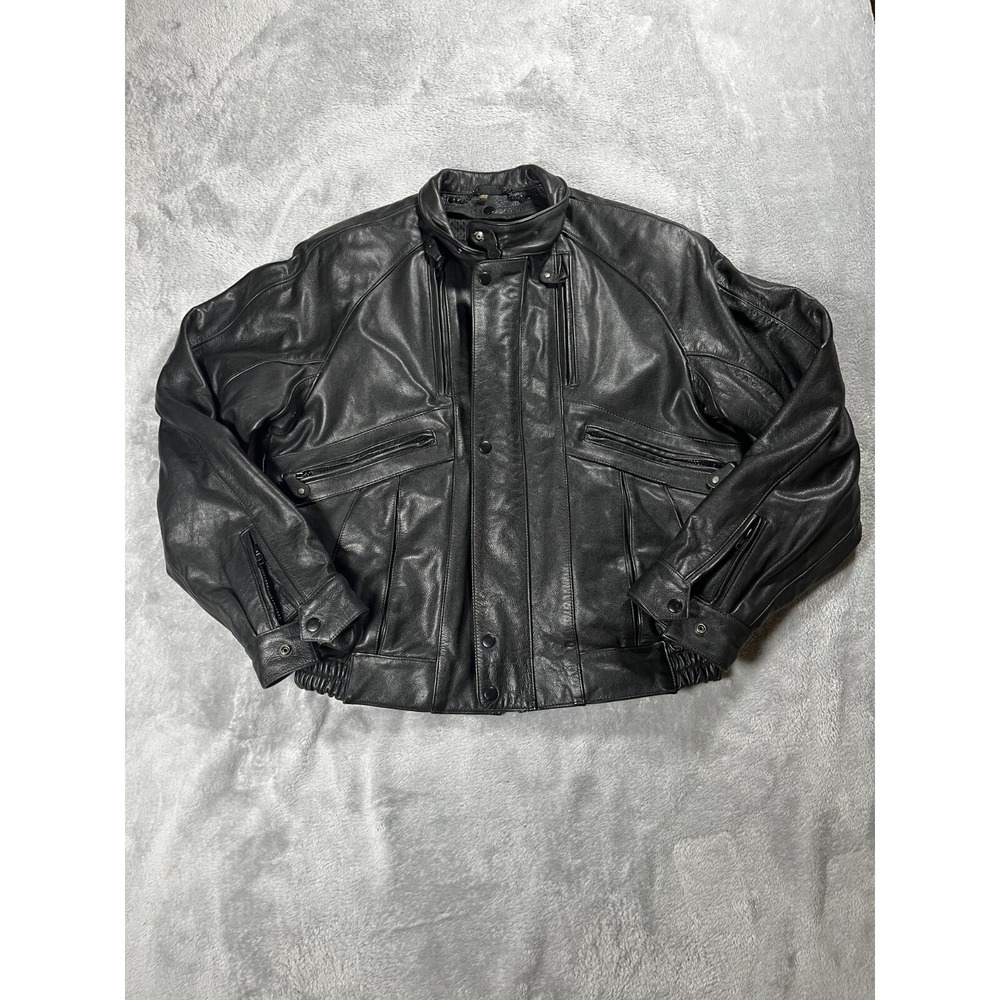 Vintage Harley Davidson Leather Black Biker Jacket 90s Motorcycle Zip Up Size 44